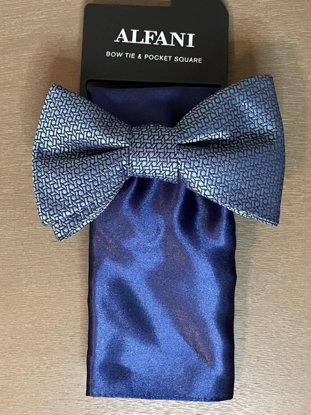 Alfani Textured Blue Bow Tie and Pocket Square